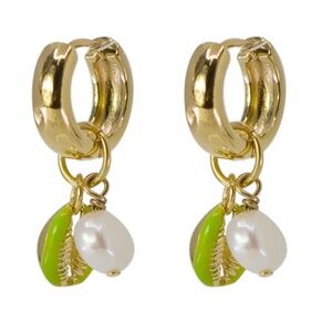Mayamar Enamel Shell & Pearl Hoop Earrings NIB